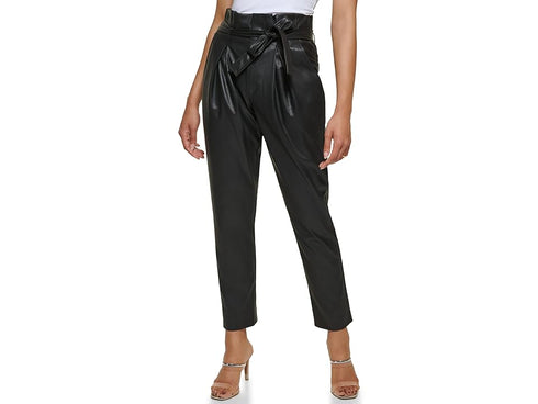 Faux Leather High Rise Tie Waist Ankle Pants